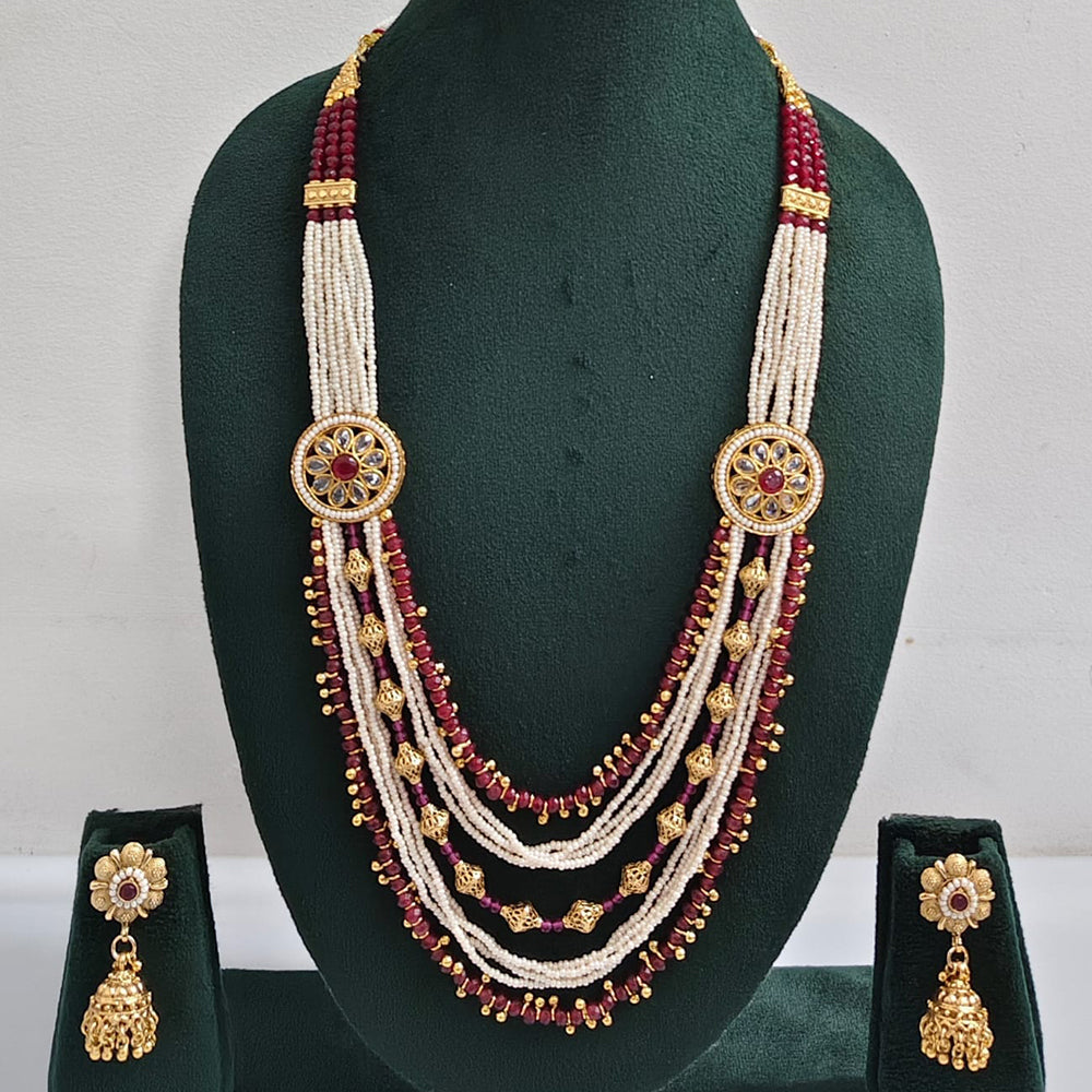ZF Collection Traditional Pota Stone And Beads Long Necklace Set