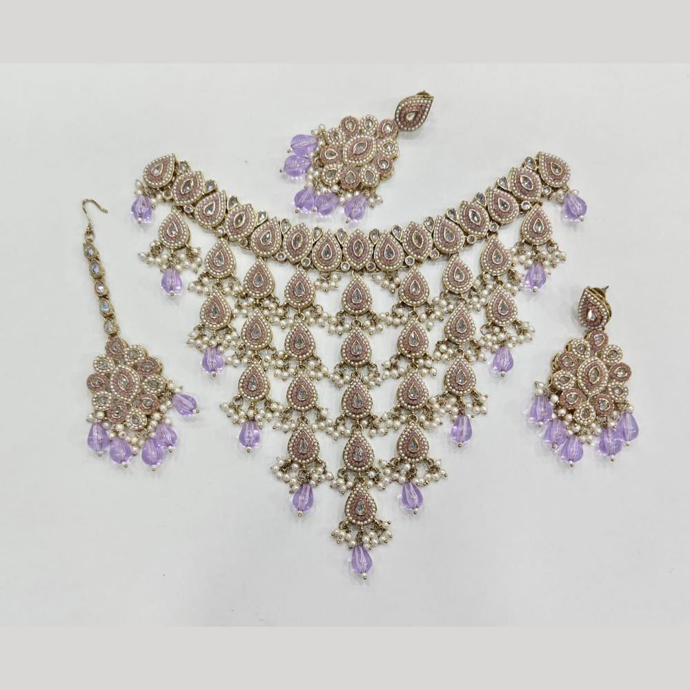 ZF Collection Glamorous Crystal Stone And Beads Choker Necklace Set