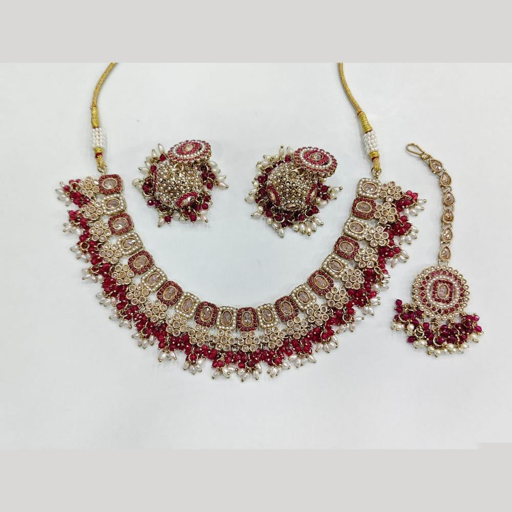 ZF Collection Glamorous Crystal Stone And Beads Necklace Set