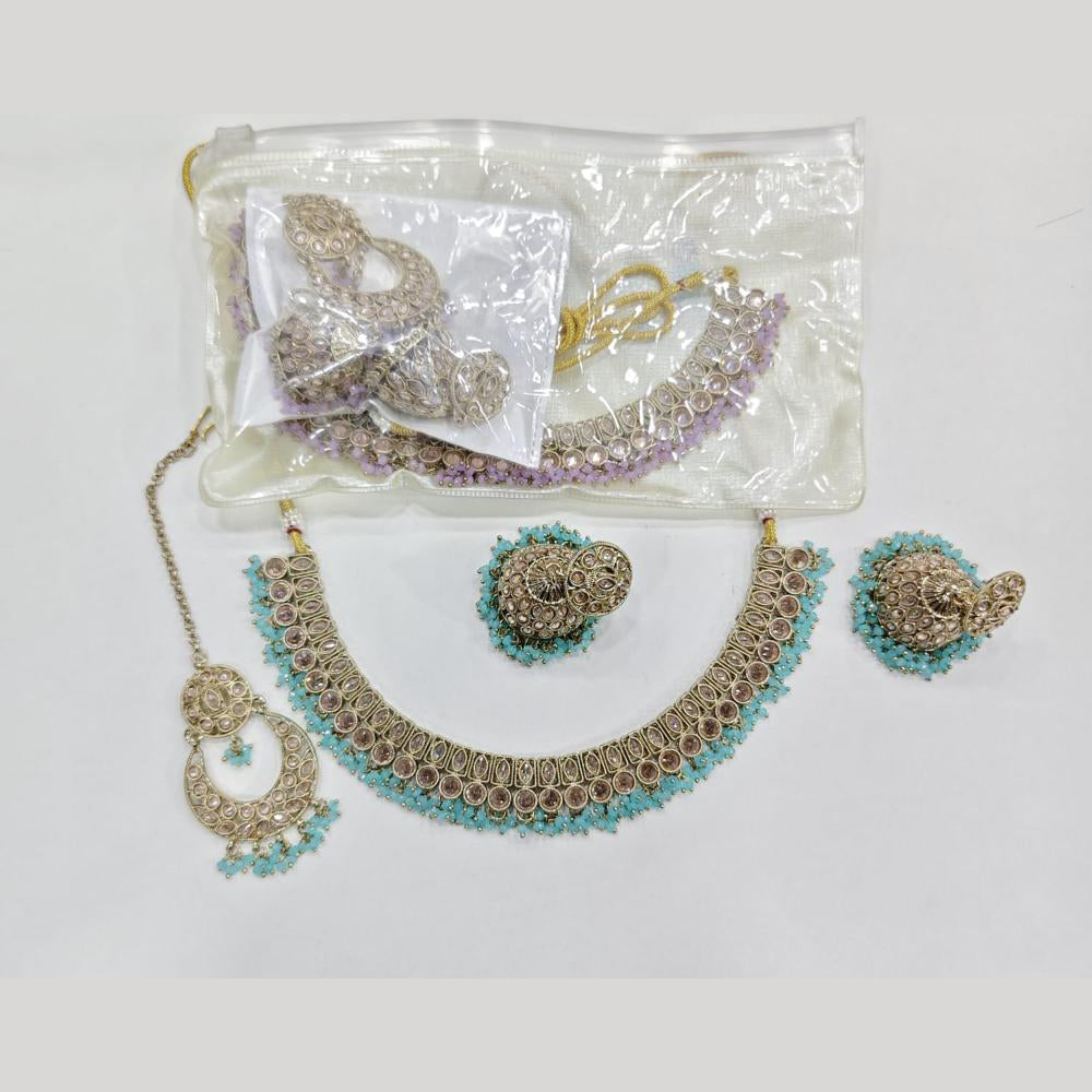 ZF Collection Glamorous Crystal Stone And Pearl Necklace Set