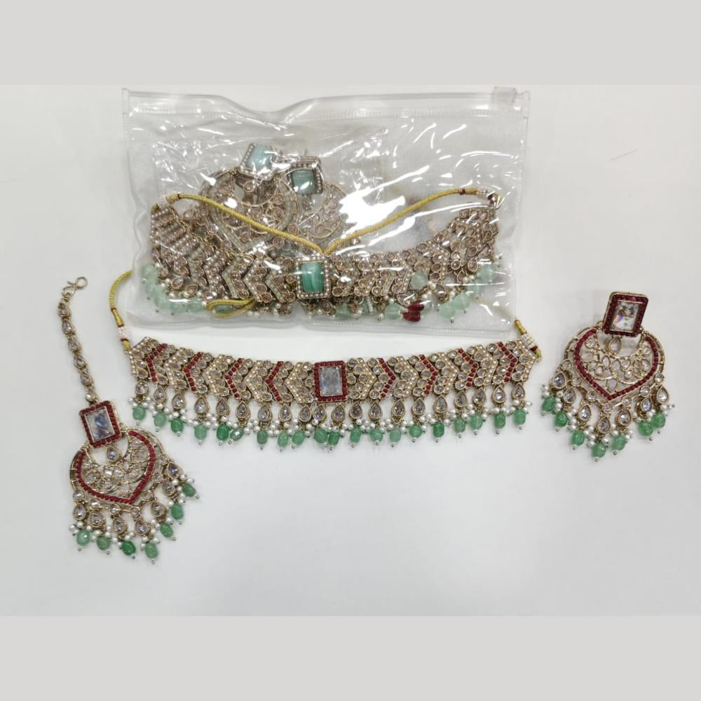ZF Collection Glamorous Crystal Stone And Beads Choker Necklace Set