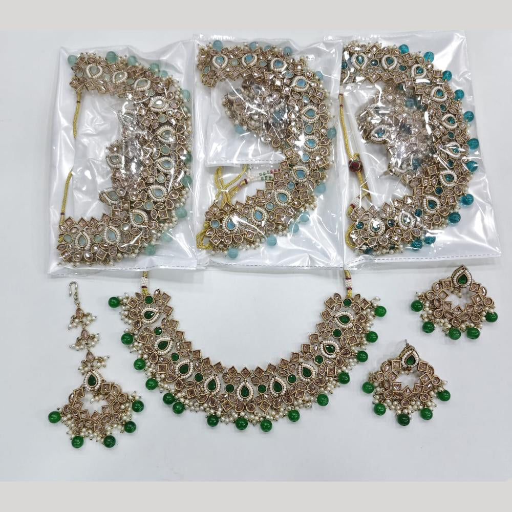 ZF Collection Glamorous Crystal Stone And Beads Necklace Set