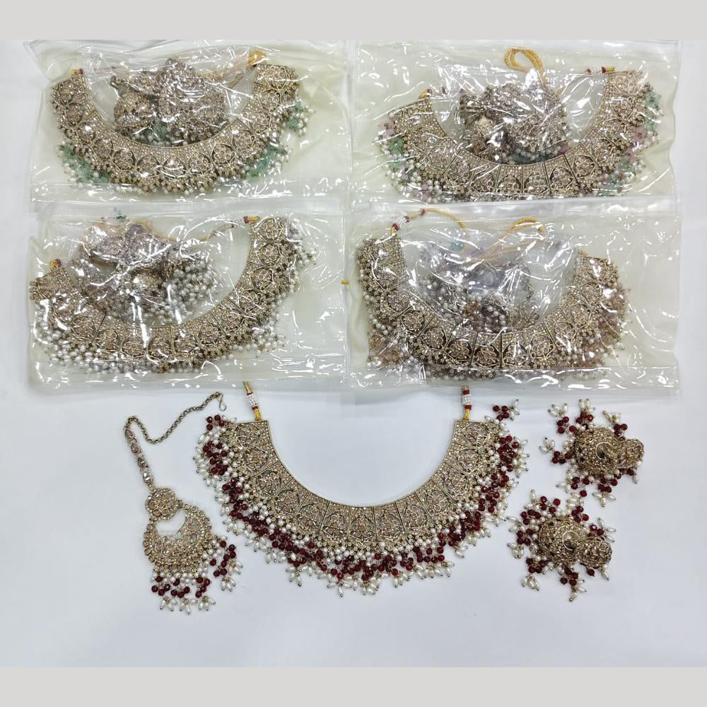 ZF Collection Glamorous Crystal Stone And Pearl Necklace Set