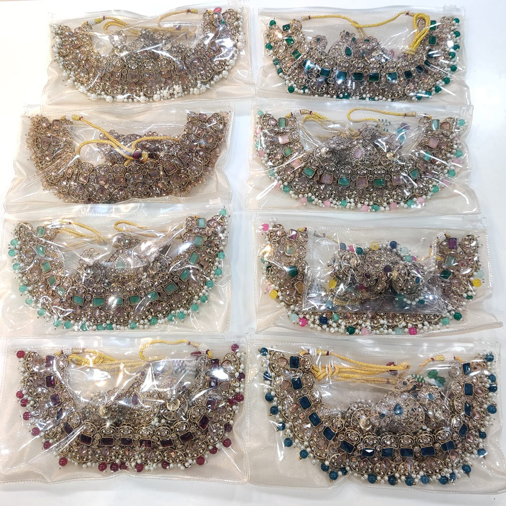 ZF Collection Glamorous Crystal Stone And Pearl Necklace Set