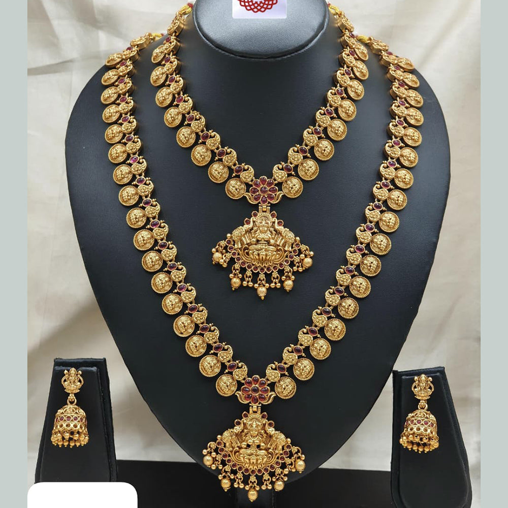 Ridhi Art Jewellery Classic Pota Stone And Beads Statement Double Temple Necklace Set