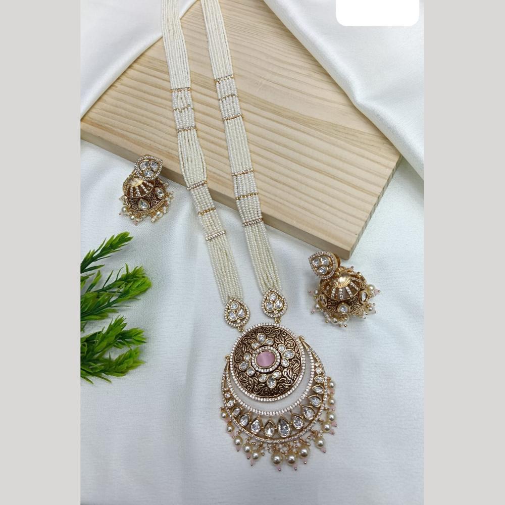 Ridhi Art Jewellery Regal Polki Kundan Stone And Pearl Designer Long Necklace Set