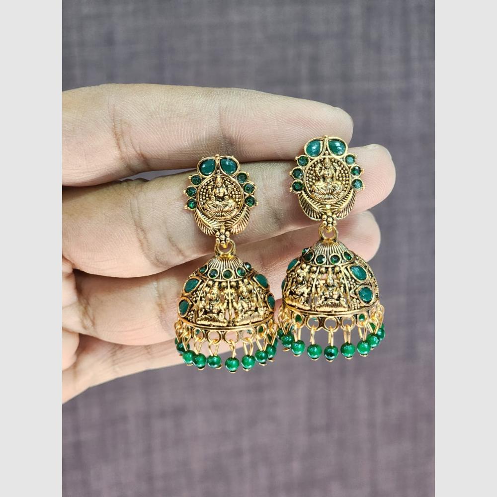 Rekha Gold Pota Stone And Pearl Temple Designer Jhumki Earrings (Pack of 27)