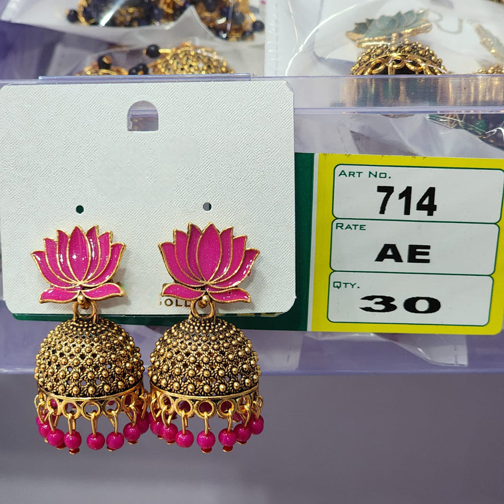 Rekha Gold Royal Lotus Meenakari And Pearl Designer Jhumki Earrings (Pack of 30)