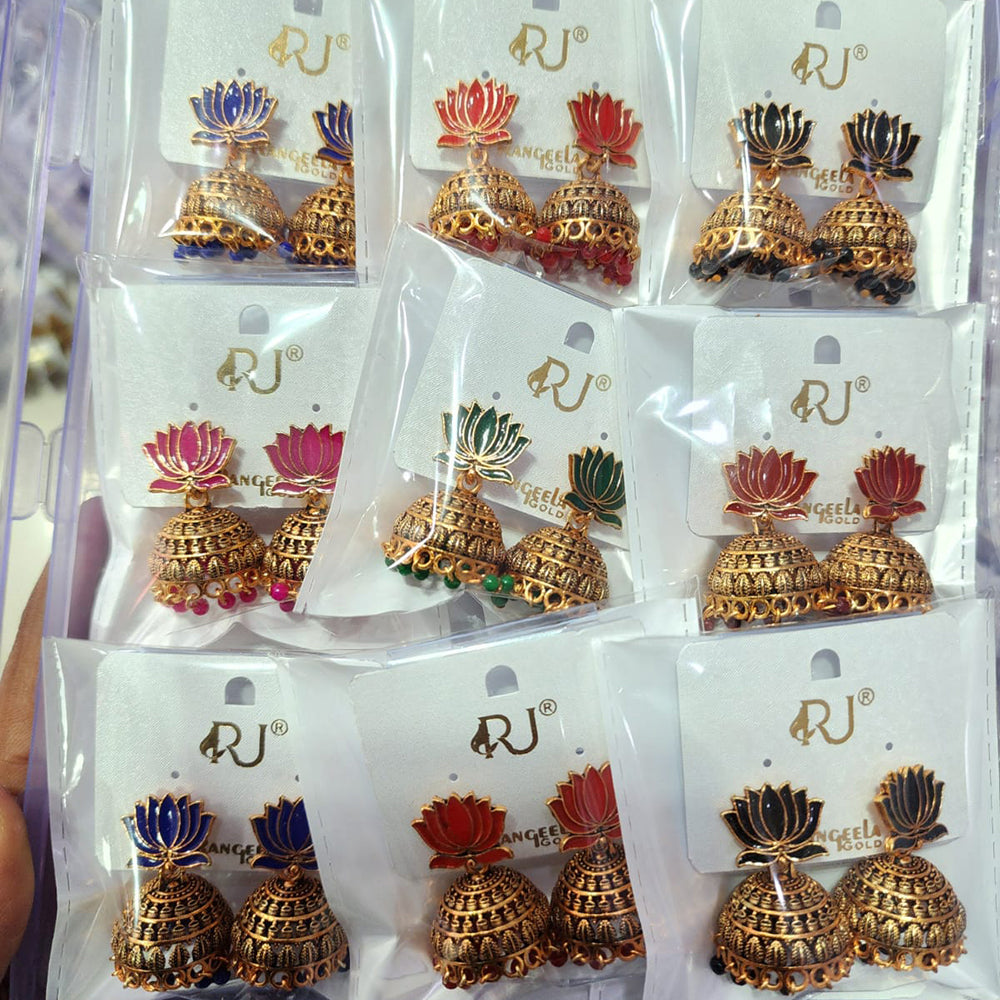 Rekha Gold Royal Lotus Meenakari And Pearl Designer Jhumki Earrings (Pack of 27)