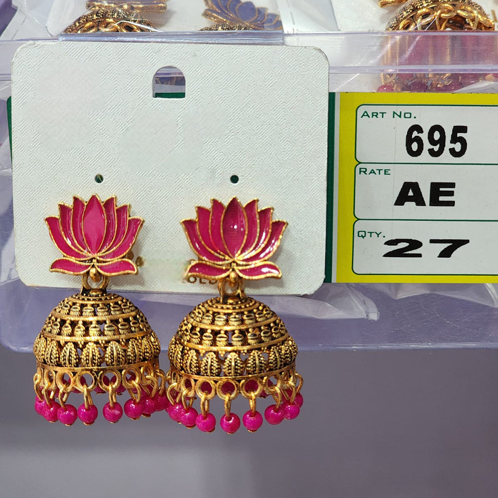 Rekha Gold Royal Lotus Meenakari And Pearl Designer Jhumki Earrings (Pack of 27)