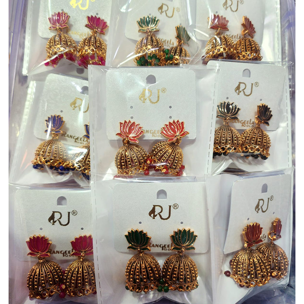 Rekha Gold Royal Lotus Meenakari And Pearl Designer Jhumki Earrings (Pack of 24)