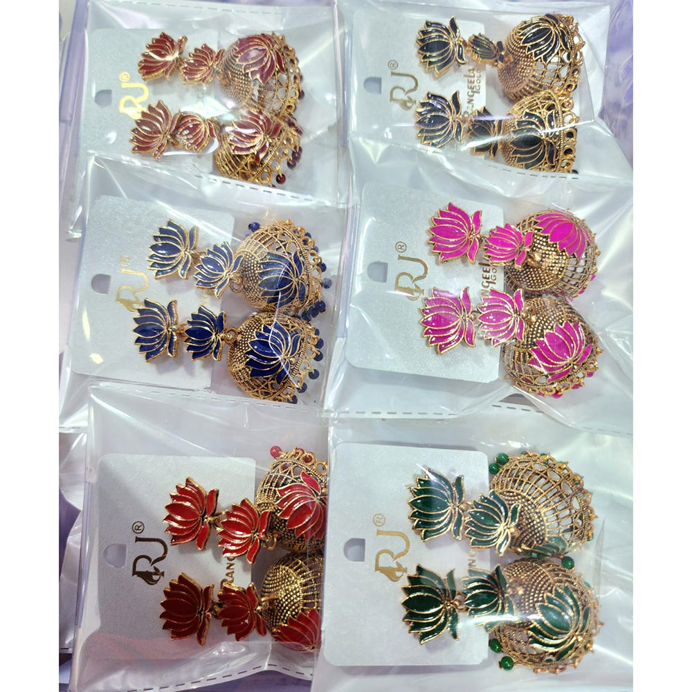 Rekha Gold Royal Lotus Meenakari And Pearl Designer Jhumki Earrings (Pack of 20)