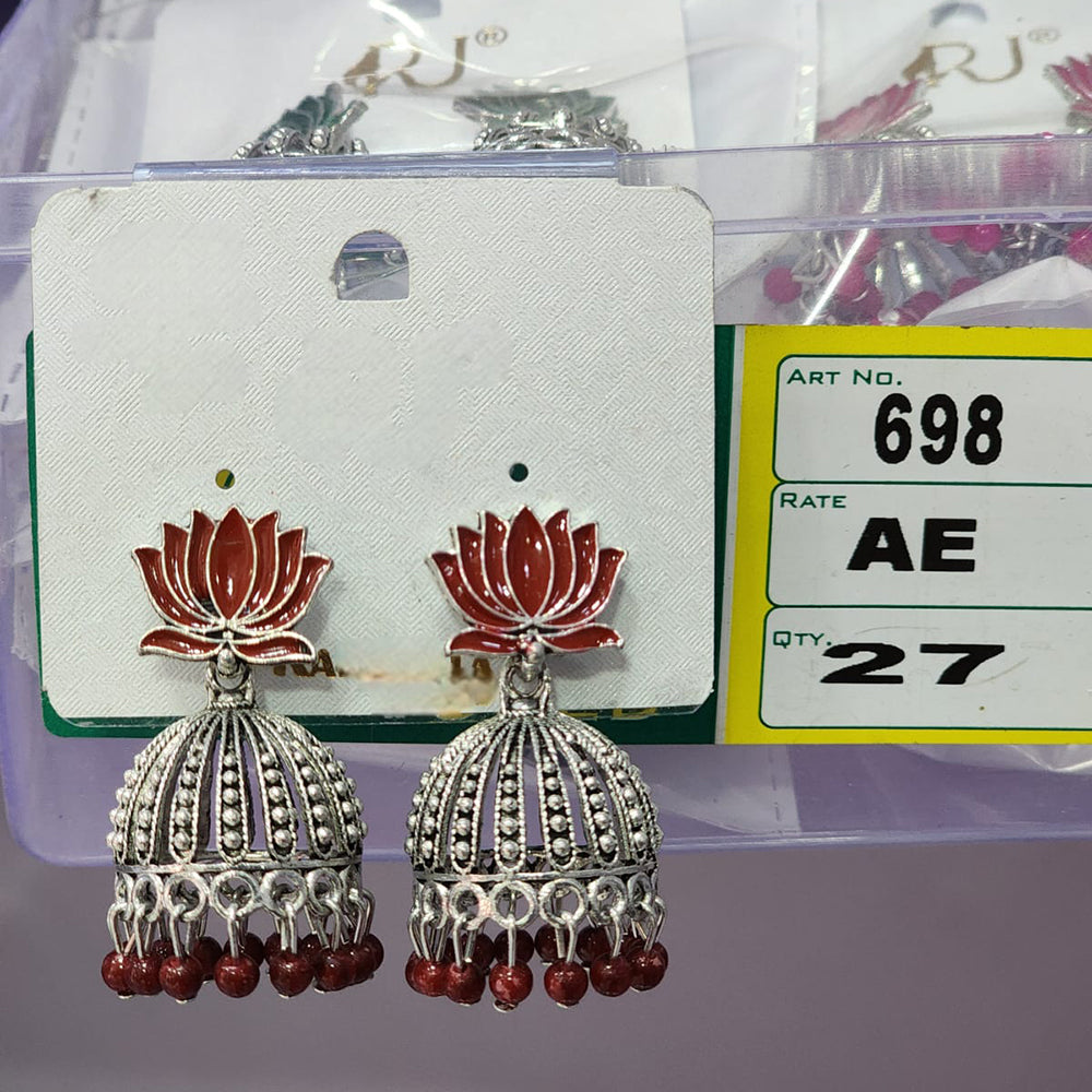 Rekha Gold Oxidised Plated Royal Lotus Meenakari And Pearl Designer Jhumki Earrings (Pack of 27)