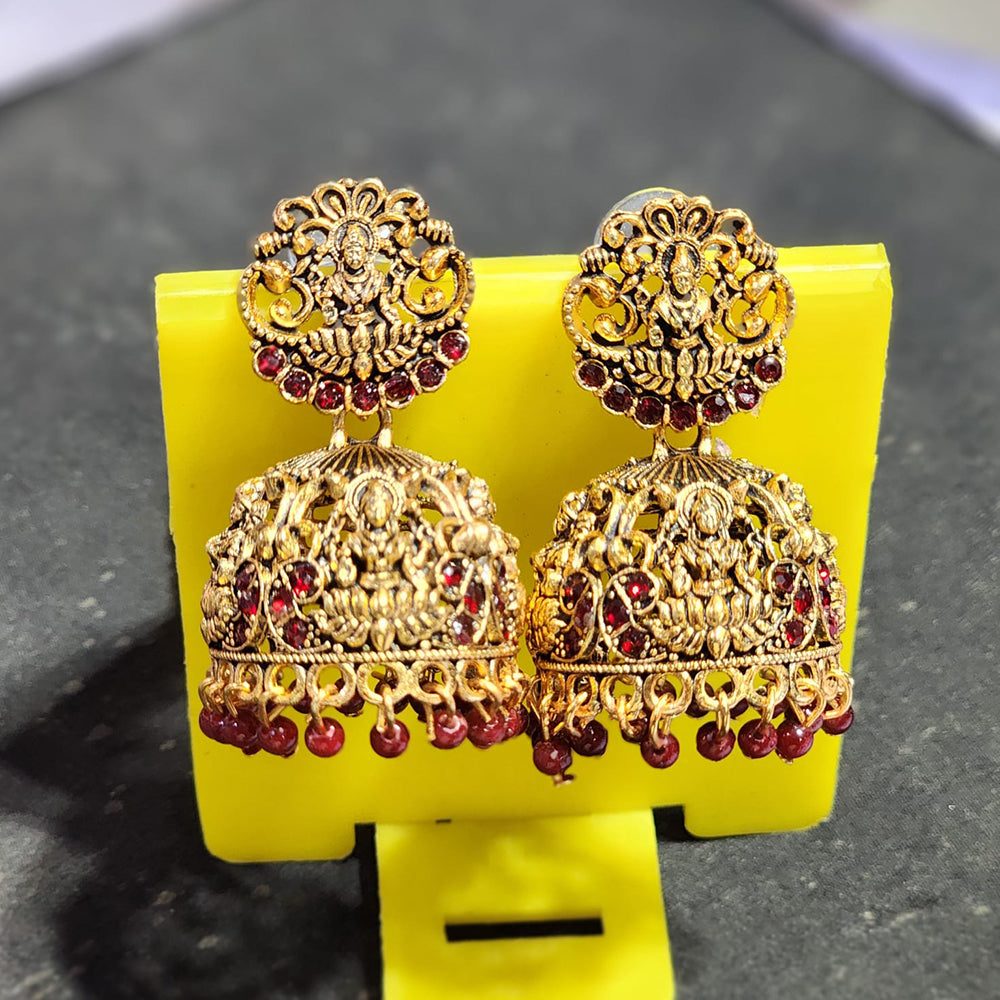 Rekha Gold Pota Stone And Pearl Temple Designer Jhumki Earrings (Pack of 24)