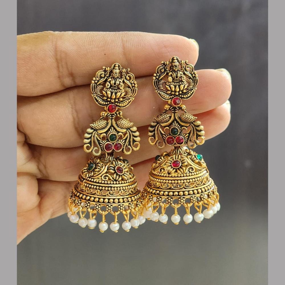 Rekha Gold Pota Stone And Pearl Temple Meenakari Designer Dangler Earrings (Pack of 20)
