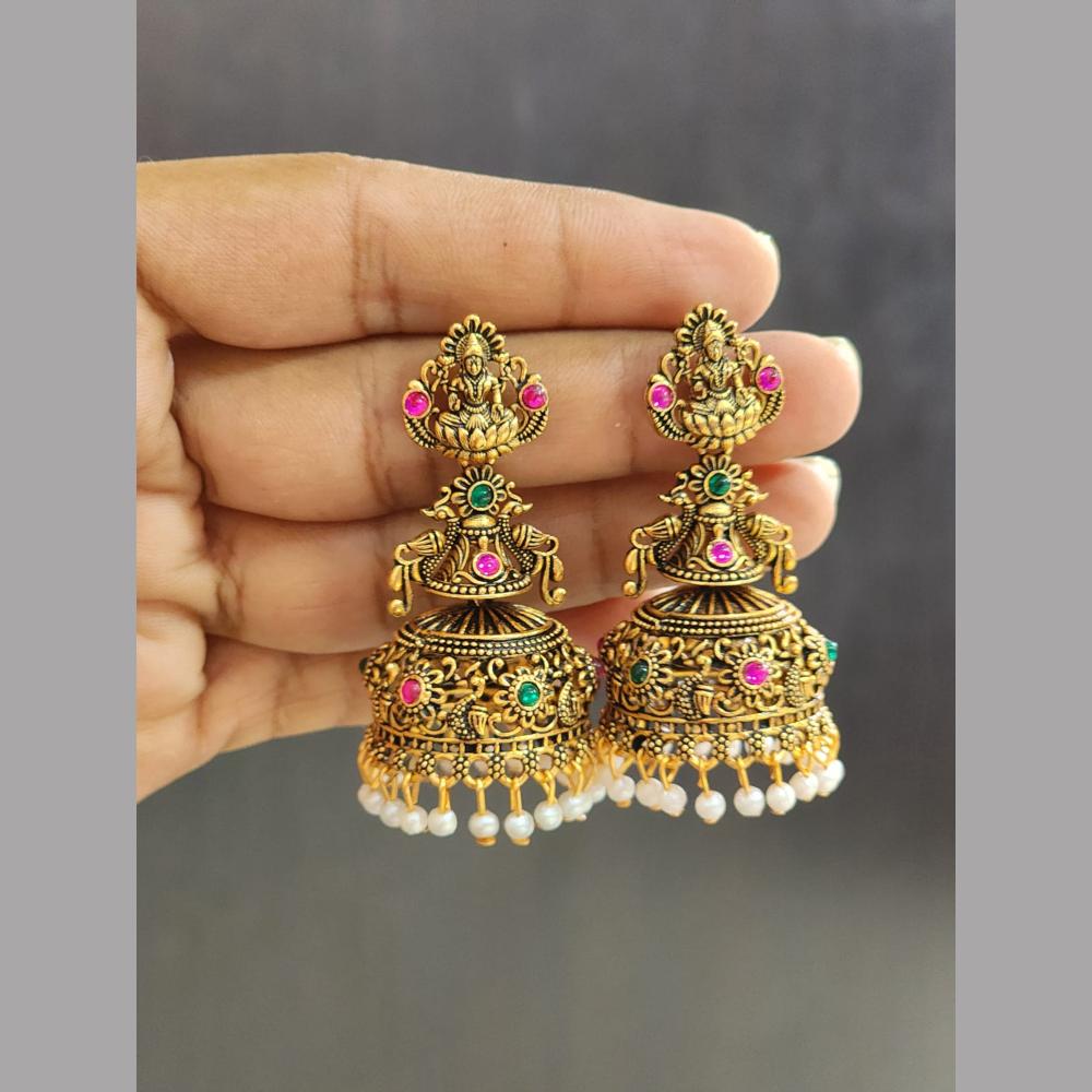 Rekha Gold Pota Stone And Pearl Temple Meenakari Designer Dangler Earrings (Pack of 20)