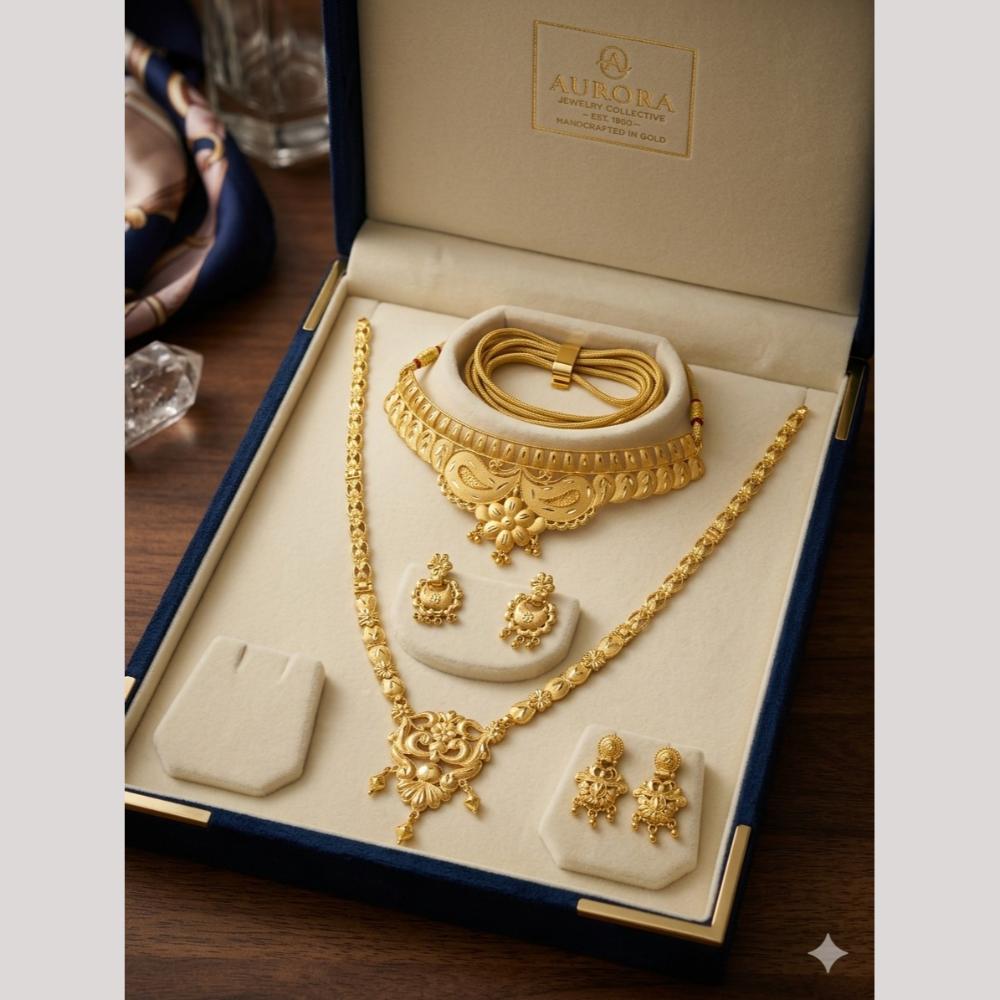 Kishi Jewels Premium Gold Plated Long & Short Double Necklace Set (Pack of 6)