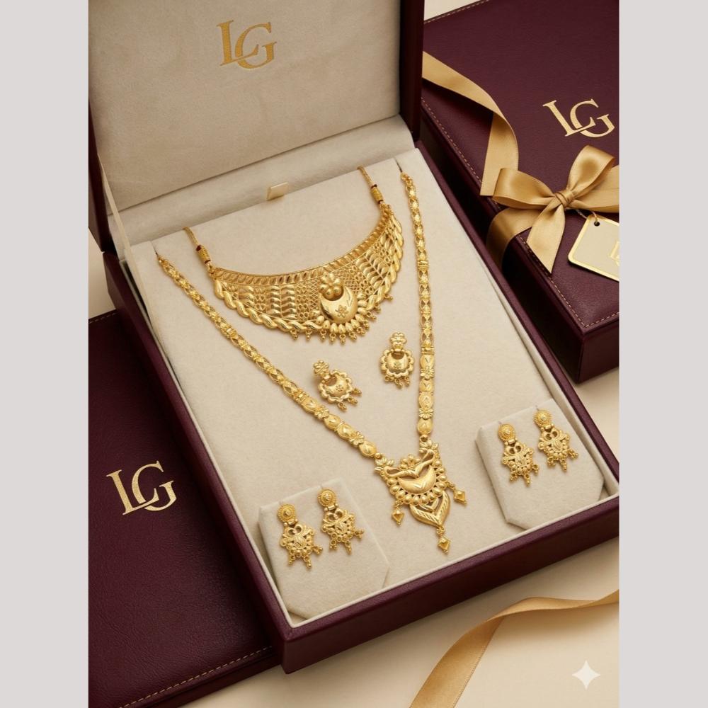 Kishi Jewels Premium Gold Plated Long & Short Double Necklace Set (Pack of 6)