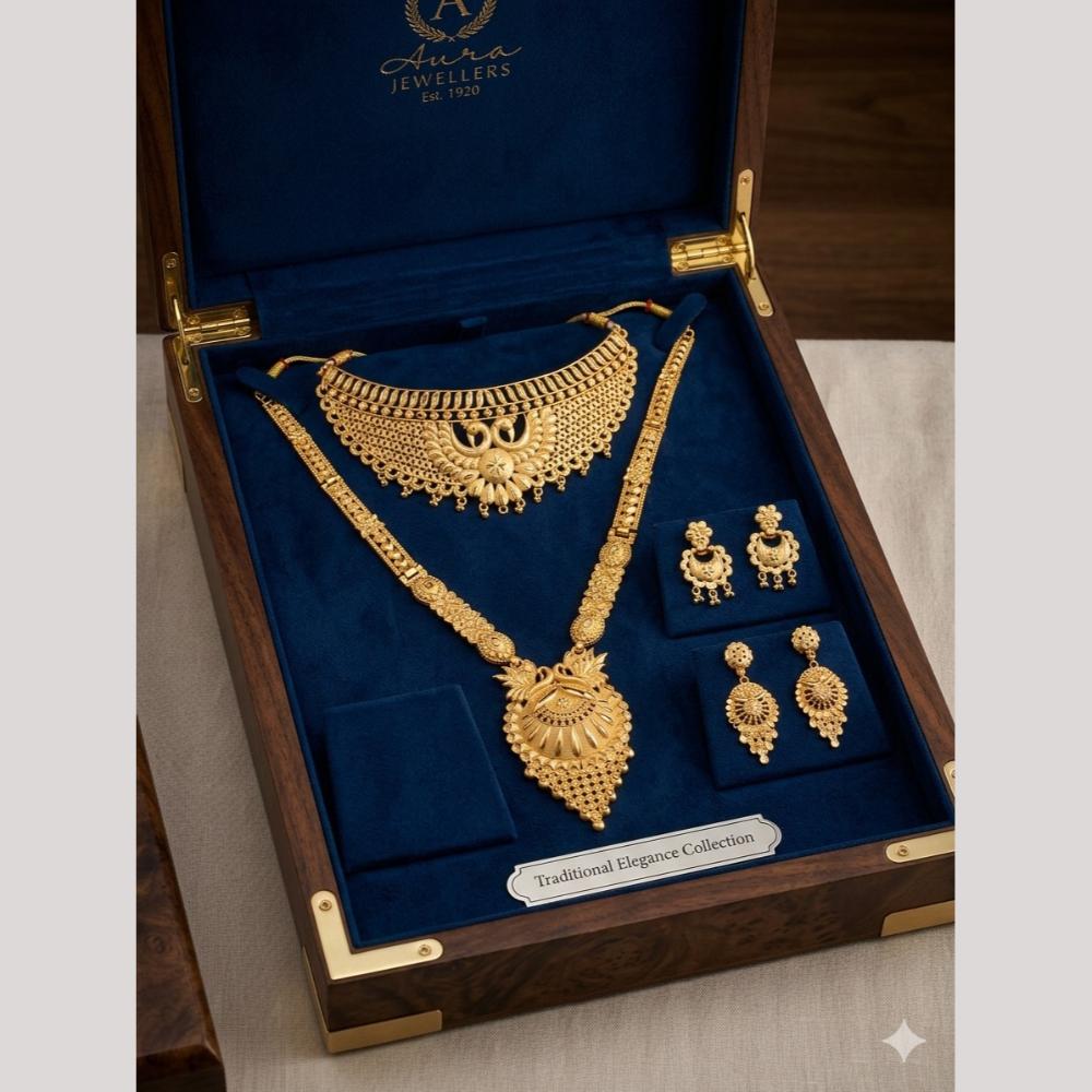 Kishi Jewels Premium Gold Plated Long & Short Double Necklace Set (Pack of 6)