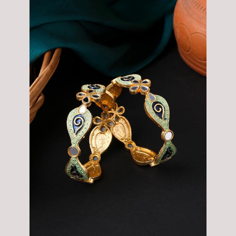 Viraasi Sparkling Mirror And Meenakari Bangles Set for Women