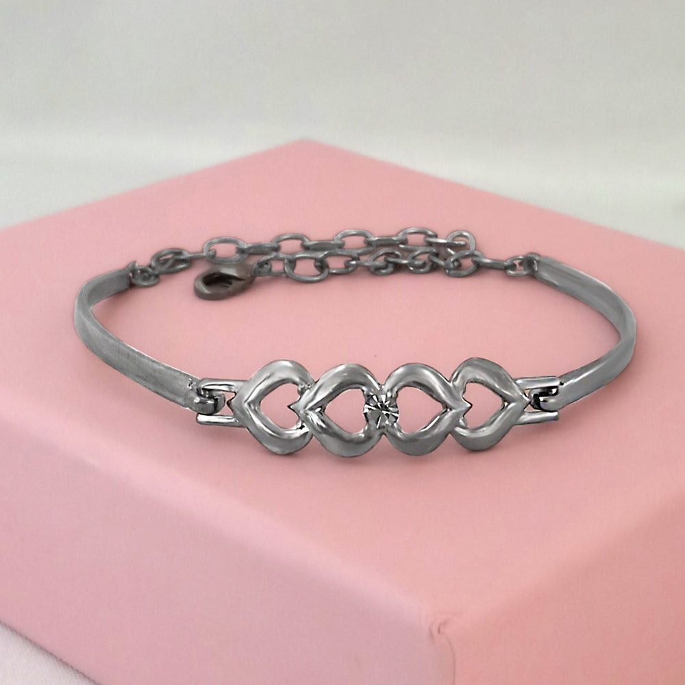 Urthn Black Plated Austrian Stone Bracelet - 1400559 (Pack Of 6)