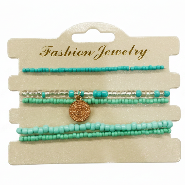 Urthn Vintage Coin Charm Beaded Bracelet Set for women(Pack of 3)