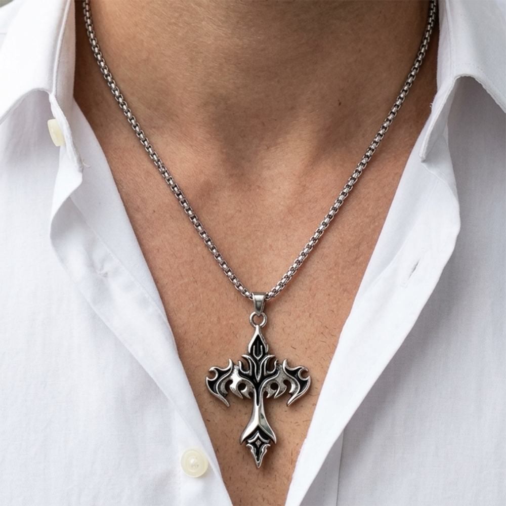 Urthn Gothic Cross Pendant With Chain(Pack of 6)