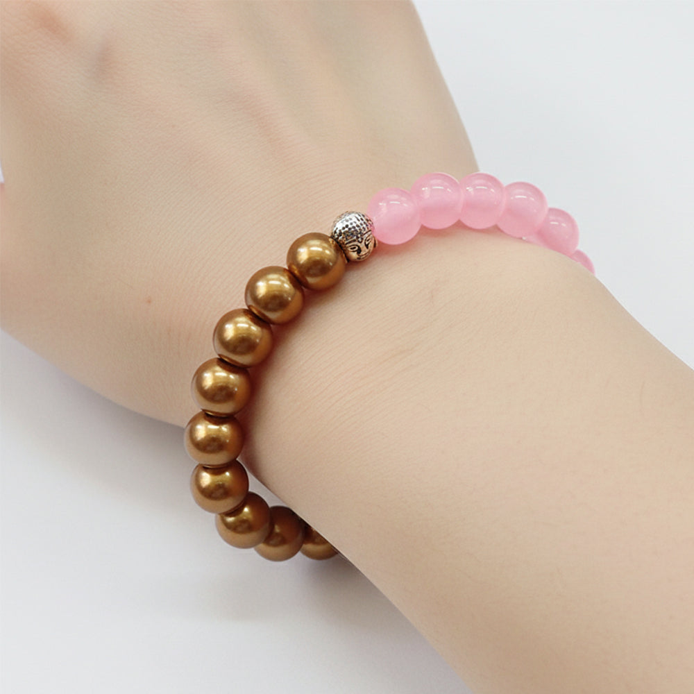 Urthn Pink and Gold Budha Bracelet (Pack Of 6)