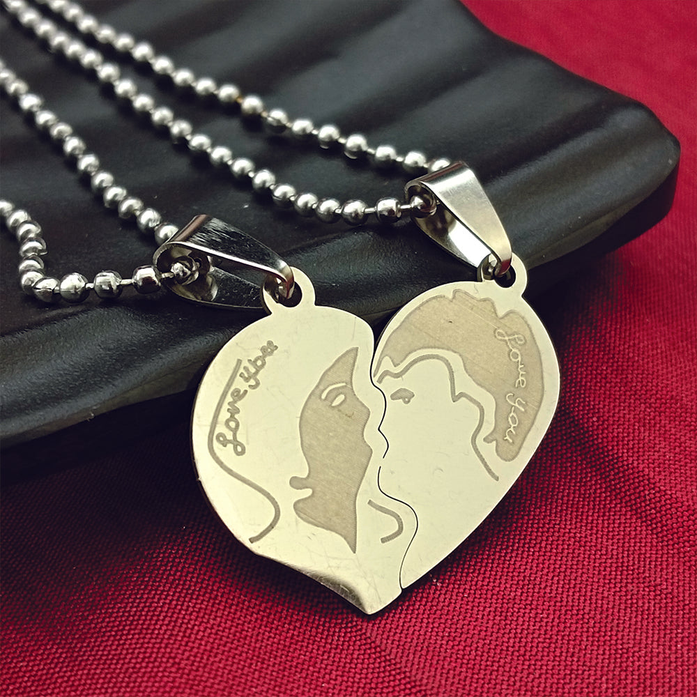 Urthn Heart Shape " Love YOU" Couple Chain Pendant- 1404882 (Pack Of 6)