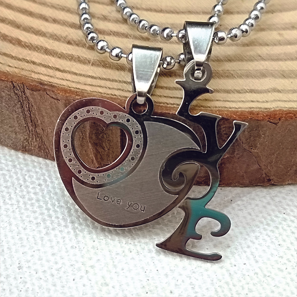 Urthn Heart Shape " Love YOU" Couple Chain Pendant- 1404883 (Pack Of 6)