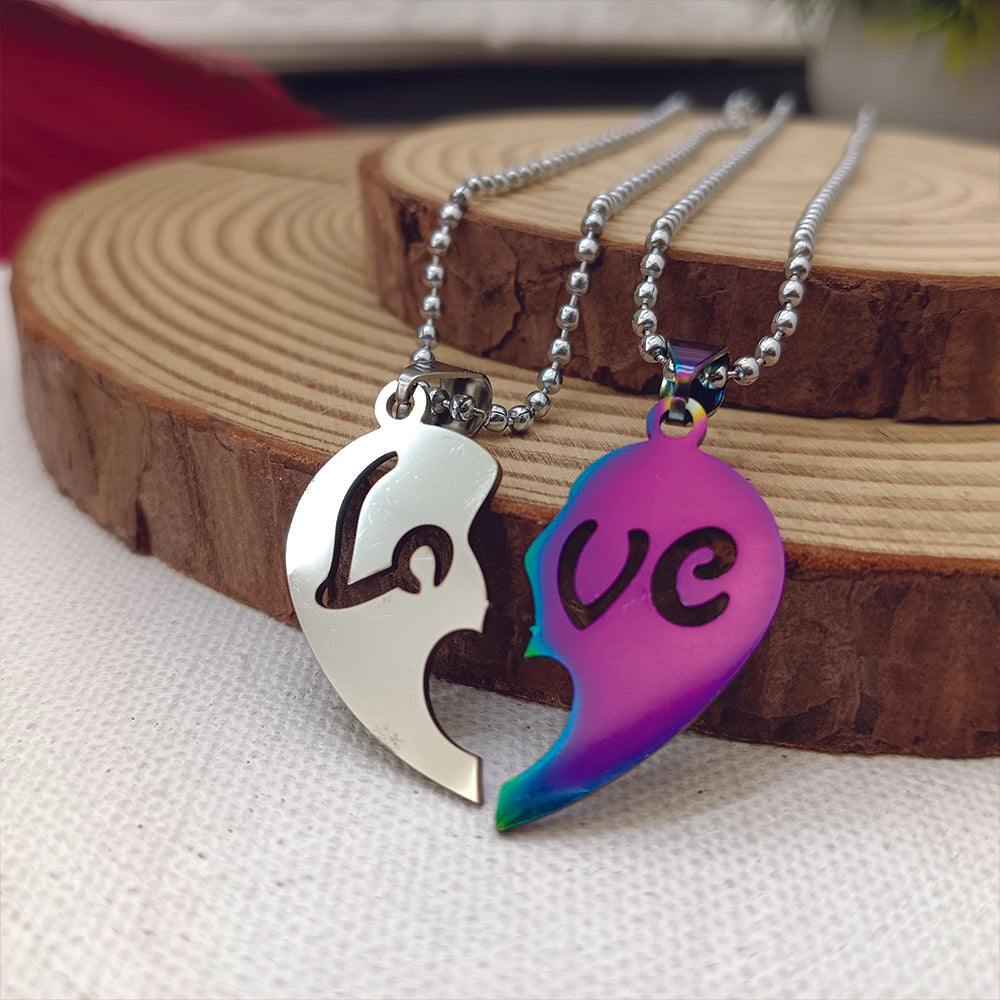 Urthn Heart Shape " LOVE " Couple Chain Pendant- 1404893 (Pack Of 6)