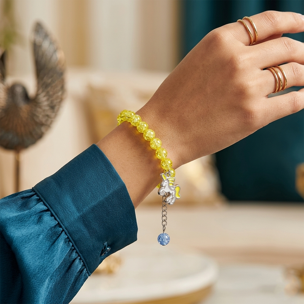 Urthn Crackle Beads And Charms Stylish Bracelets For Kids (Set of 6)