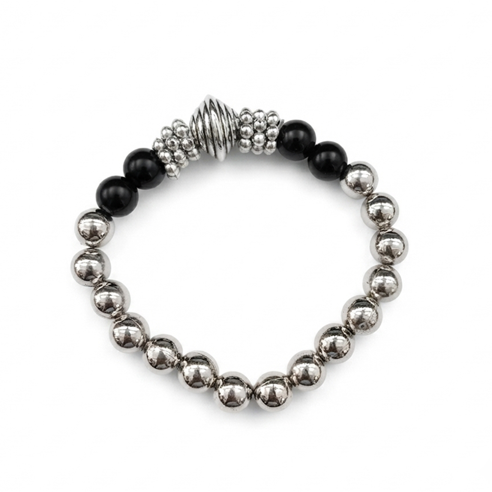 Urthn Stylish Black Beaded with Oxidised Charm Bracelet for Women & Girls - 1405169(Pack Of 6)