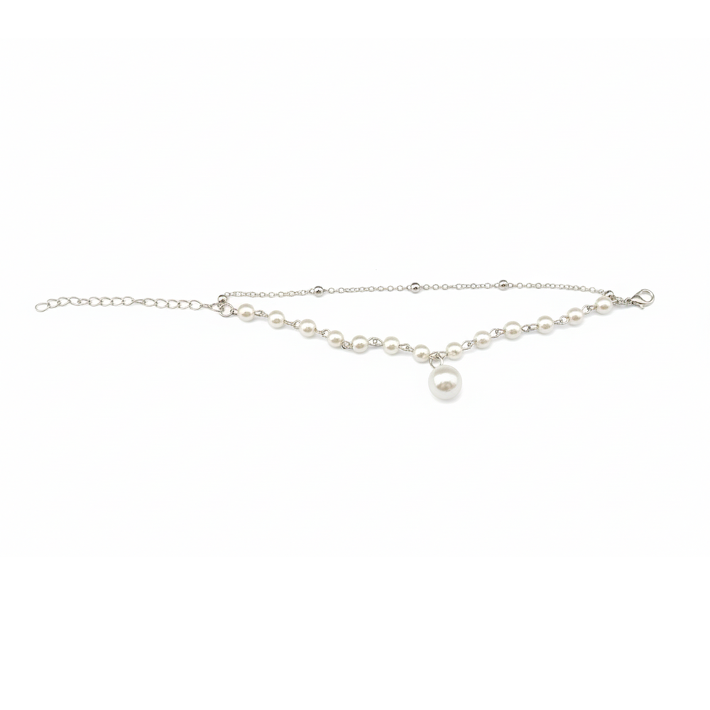 Urthn Silver Plated Pearl Multi Layer Bracelet(Pack of 6)