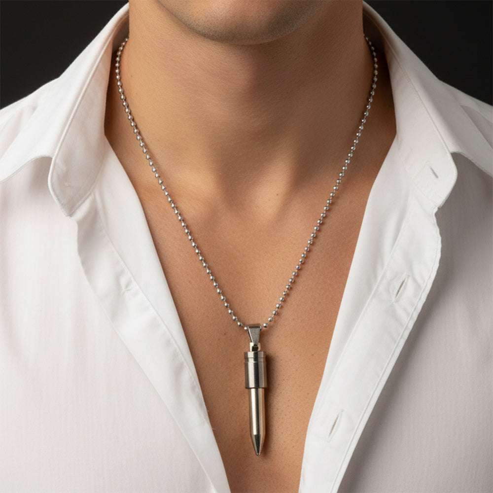 Urthn Stainless Steel Bullet Shape Pendant Necklace for Men(Pack of 6)