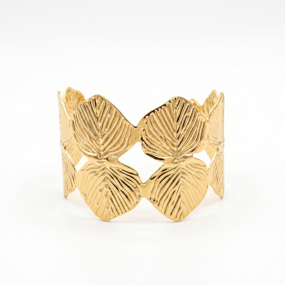 Urthn Elegant Gold Leaf Design Cuff Kada Bracelet for Women(Pack of 3)