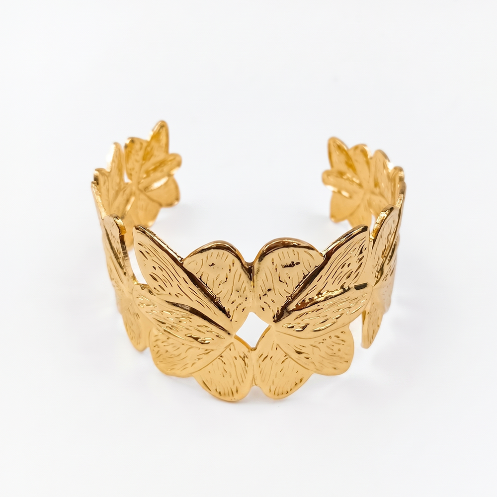 Urthn Premium Gold Finish Butterfly Pattern Open Cuff Kada(Pack of 3)