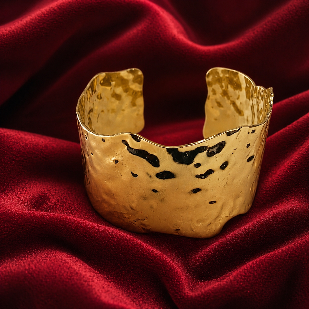 Urthn Modern Gold Textured Open Cuff Kada (Pack of 3)