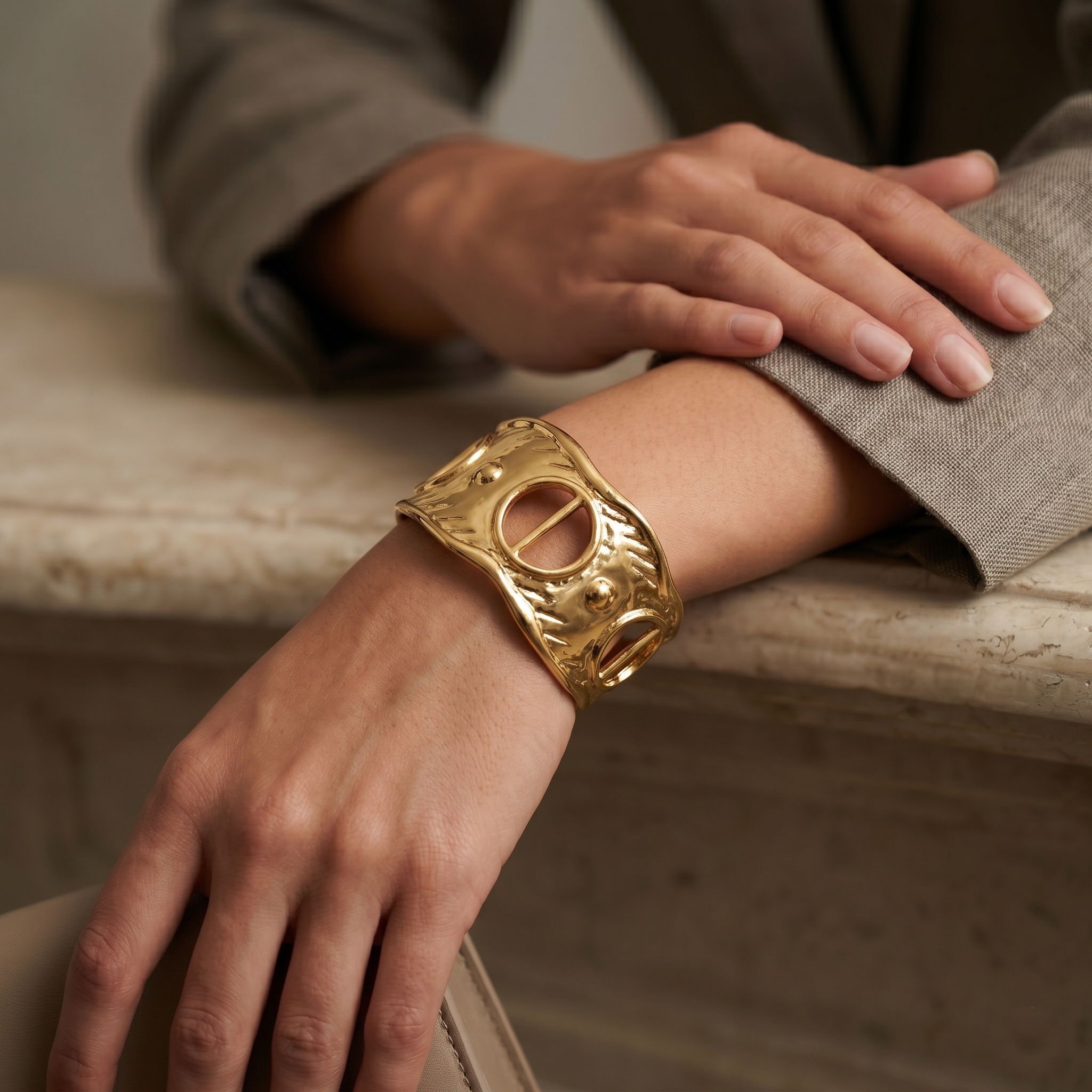 Urthn Elegant Gold Geometric Cutout Cuff Kada(Pack of 3)