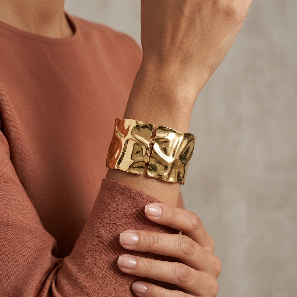 Urthn Gold Plated Bold Abstract Textured Wide Openable Kada for Women(Pack of 3)