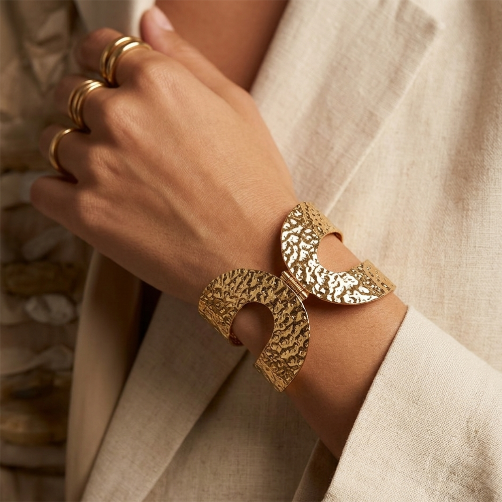 Urthn Gold Plated Textured CutOut Stylish Openable Kada (Pack of 3)