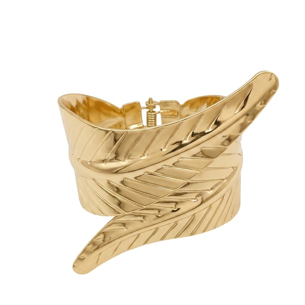 Urthn Gold Plated Bold Leaf Textured Design Wide Openable Kada for Women(Pack of 3)