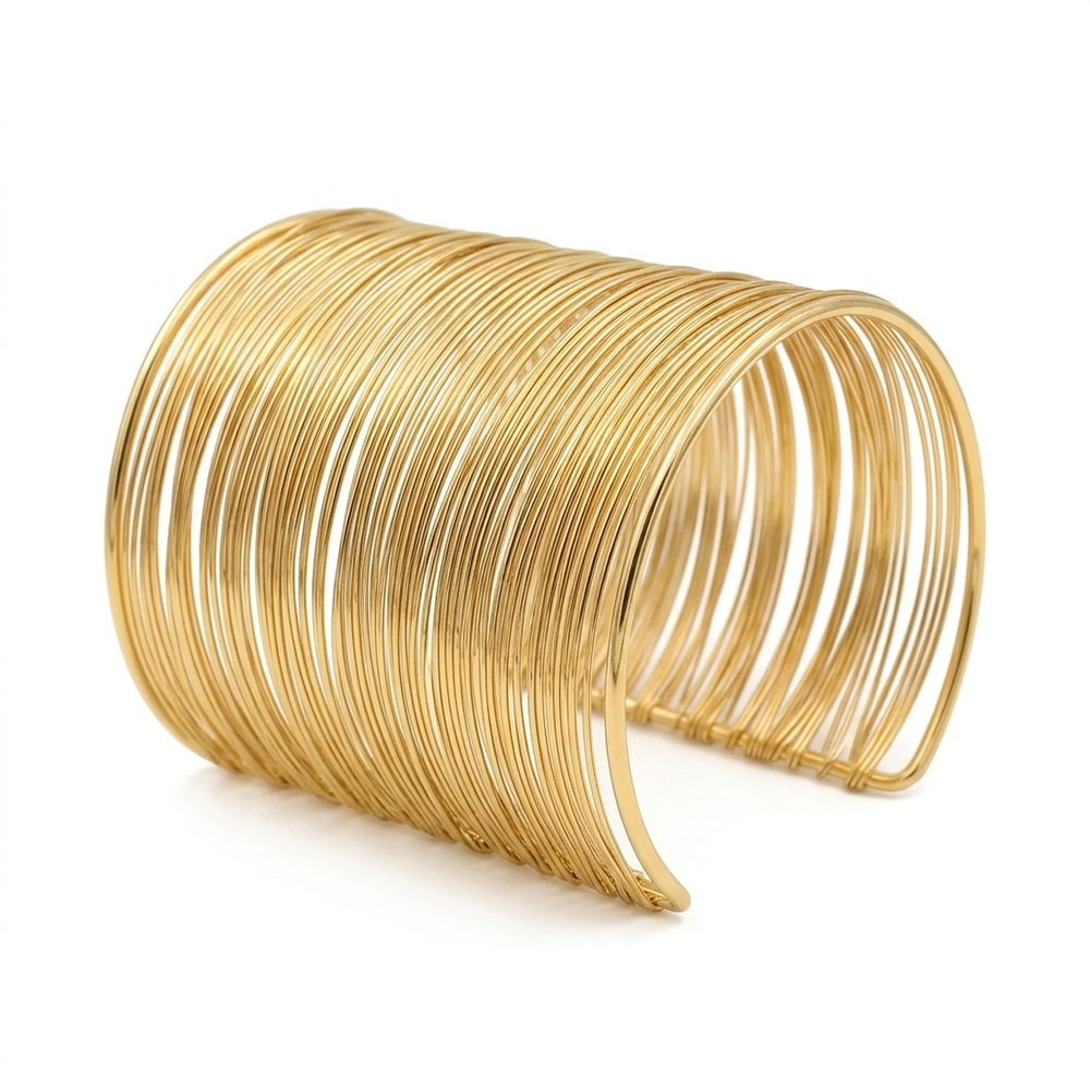 Urthn Gold Plated Trendy Multilayer Wire Open Big Size Cuff Kada(Pack of 3)