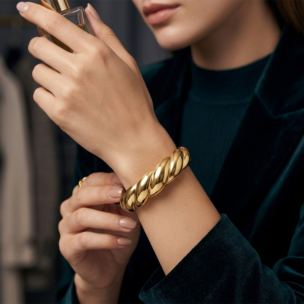 Urthn Gold-Plated Twisted Design Open Cuff Kada Bracelet for Women(Pack of 6)