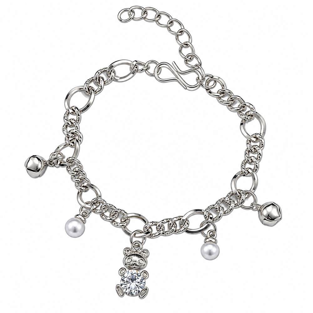 Urthn Fashionable Silver Plated With Teddy Shape Charm Bracelet with Pearl Drops(Pack Of 6)