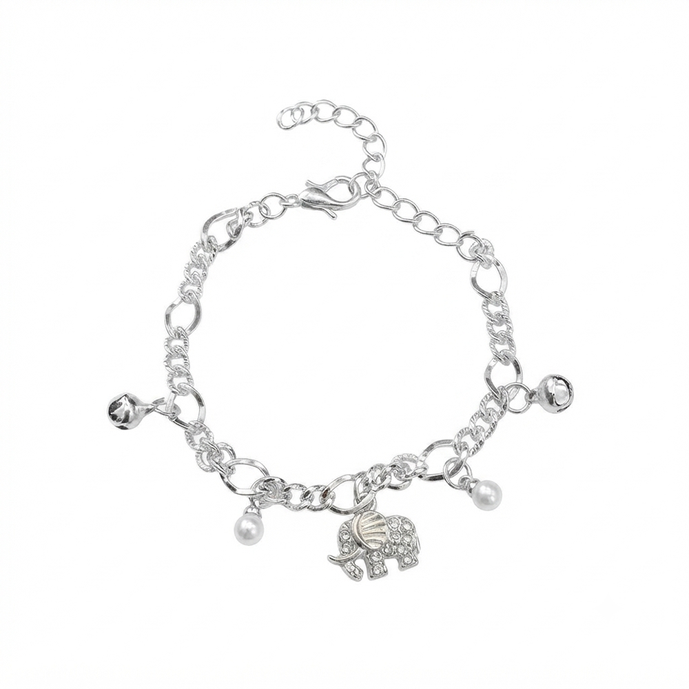 Urthn Fashionable Silver Plated With Elephant Shape Charm Bracelet with Pearl Drops(Pack Of 6)