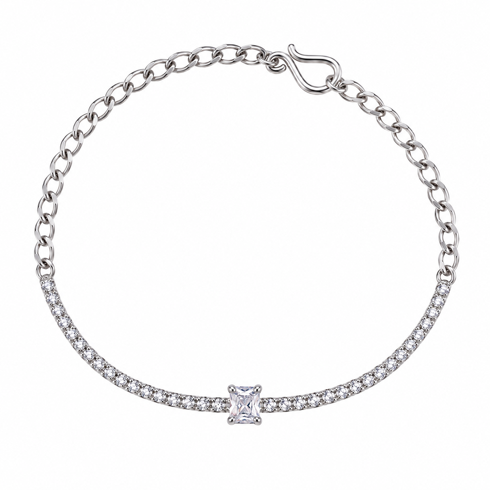 Urthn Everglow Silver Plated Rectangle Shape American Diamond Fashion Bracelet for Women(Pack Of 6)