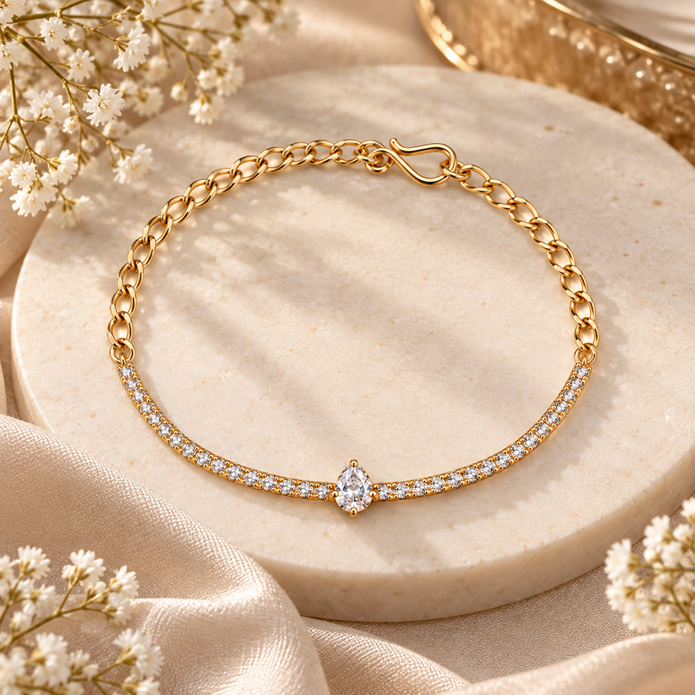 Urthn Everglow Rose Gold Plated Round Shape American Diamond Bracelet for Women