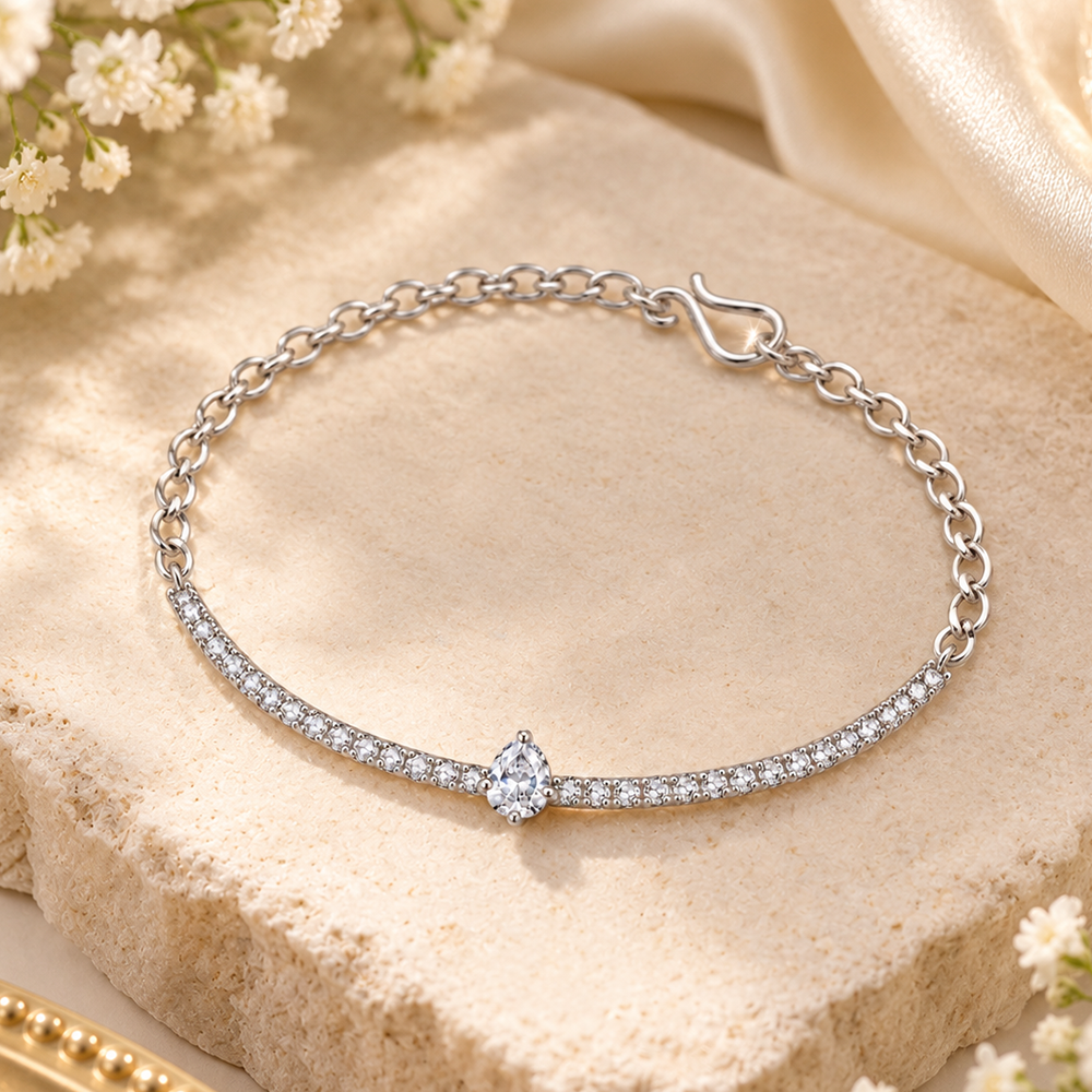 Urthn Everglow Silver Plated Tear Drop Shape American Diamond Fashion Bracelet for Women(Pack Of 6)