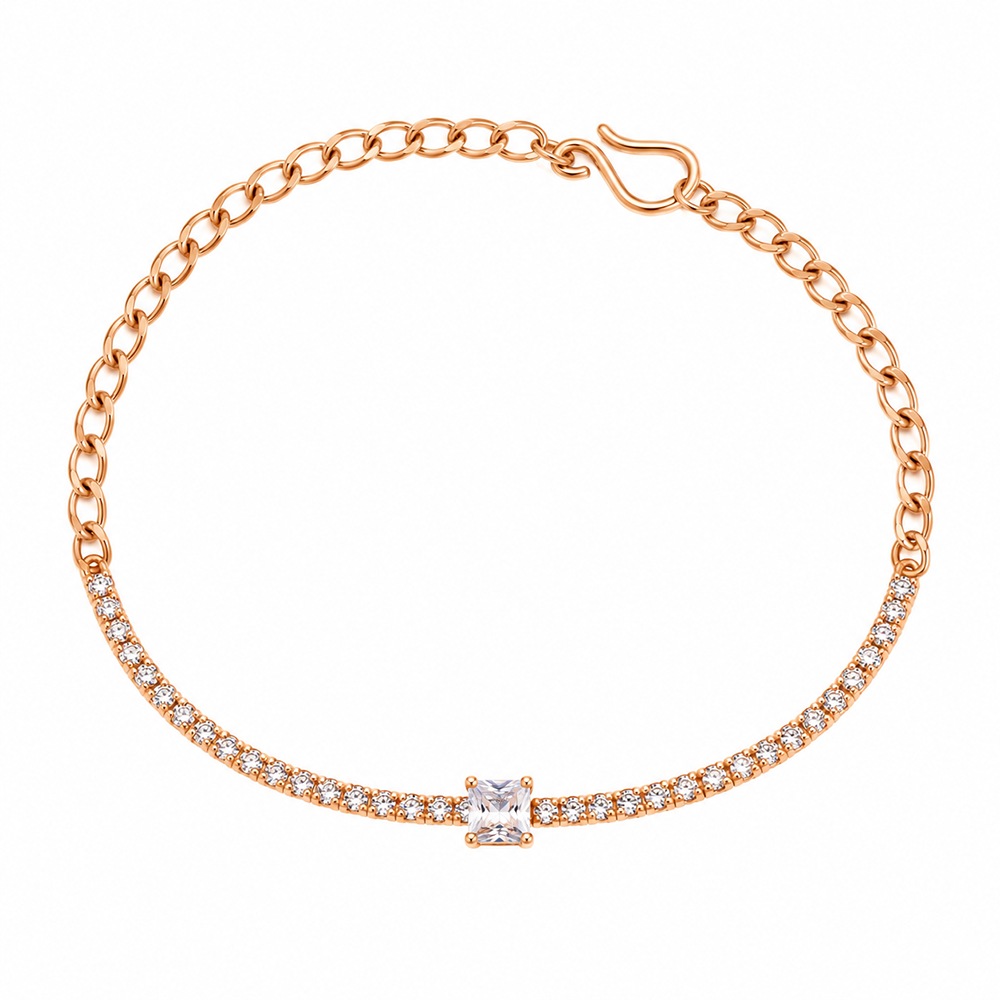 Urthn Everglow Rose Gold Plated Rectangle Shape American Diamond Bracelet for Women(Pack Of 6)
